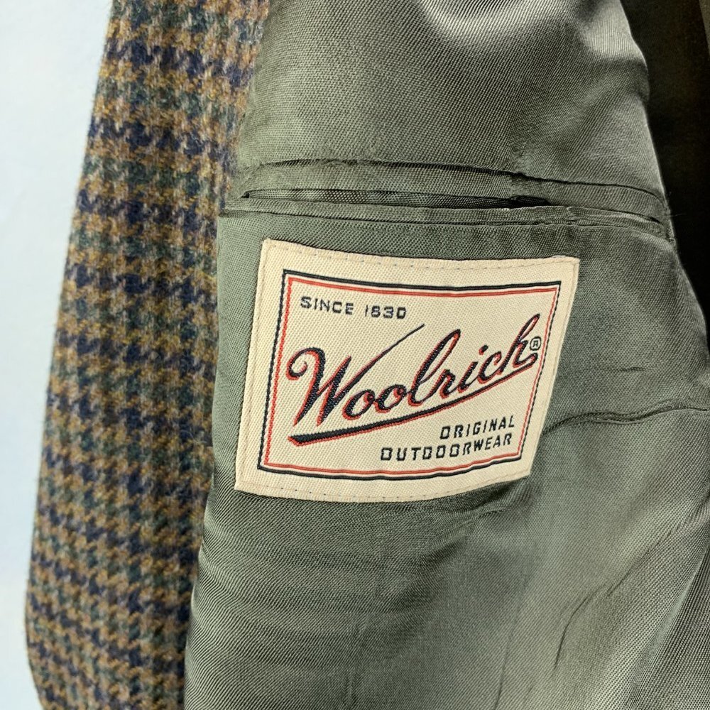 **SOLD**Woolrich Wool Blazer Mens 42L 42 Long Brown Green Black Leather Knot - Picture 15 of 16